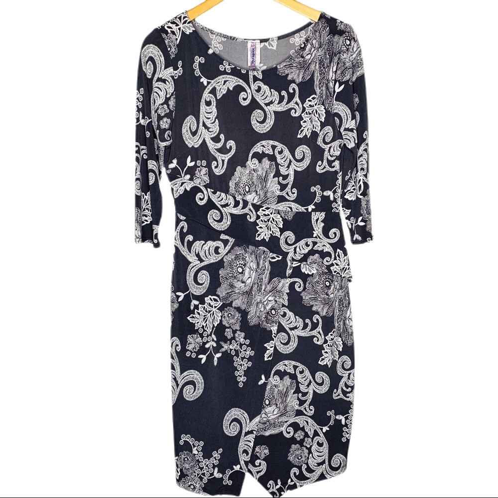 Purple Rain Mock Wrap Gray‎ Floral Dress